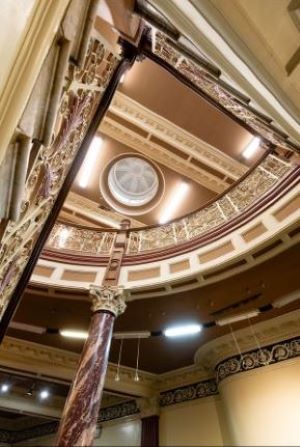 A floor-to-ceiling view inside the historic interior of the Brook Theatre